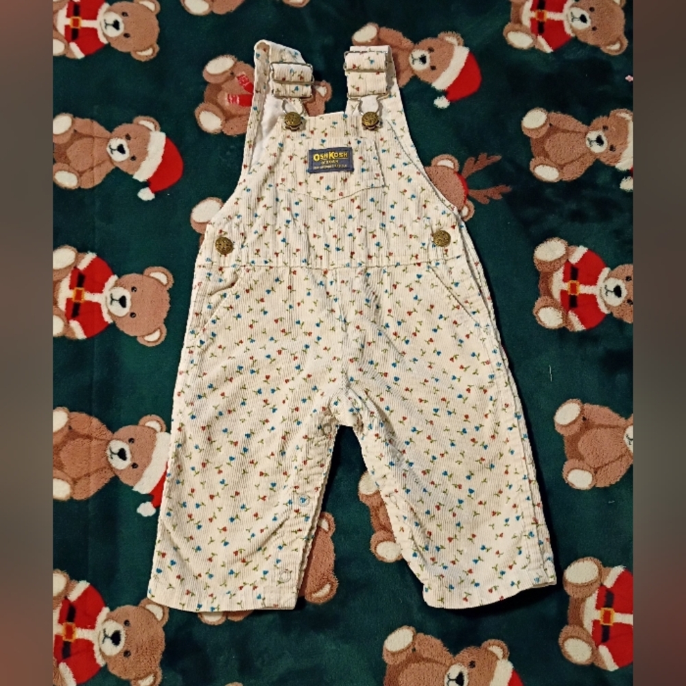 Vintage OshKosh B'gosh Baby Girls Floral Courderoy Overalls 6-9 Months